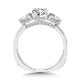 Oval-Cut & Pear-Accented 3-Stone Hidden Halo Engagement Ring W/ Diamond Arch Undergallery